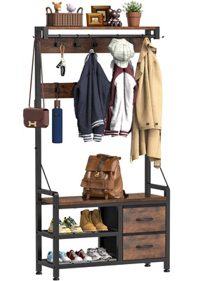 Hall Tree, 31.5  Entryway Bench with Coat Rack freestanding, 5 in 1 Intellige...