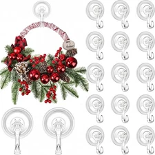 Yookeer 20 Pcs Christmas Wreath Hanger Suction Cup Hooks Heavy Duty Clear 