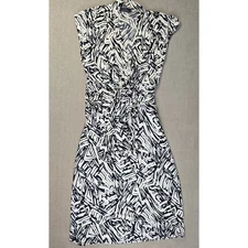 BCBG Paris Max Azira Tie front V Neck Black White Abstract Print Ruched Dress S