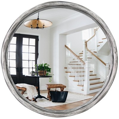 12'' Antique Silver Round Convex Mirror, Small Circle Wall Mirror with Thick M...