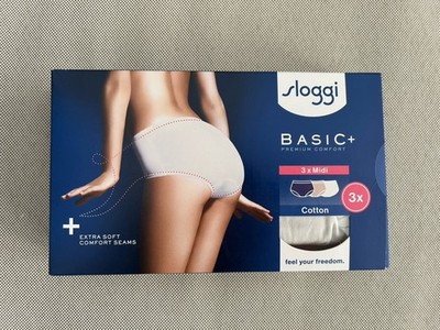Sloggi Women's Basic+ Midi Briefs 3 Pack - White Beige & Purple Size 8 New BNIB