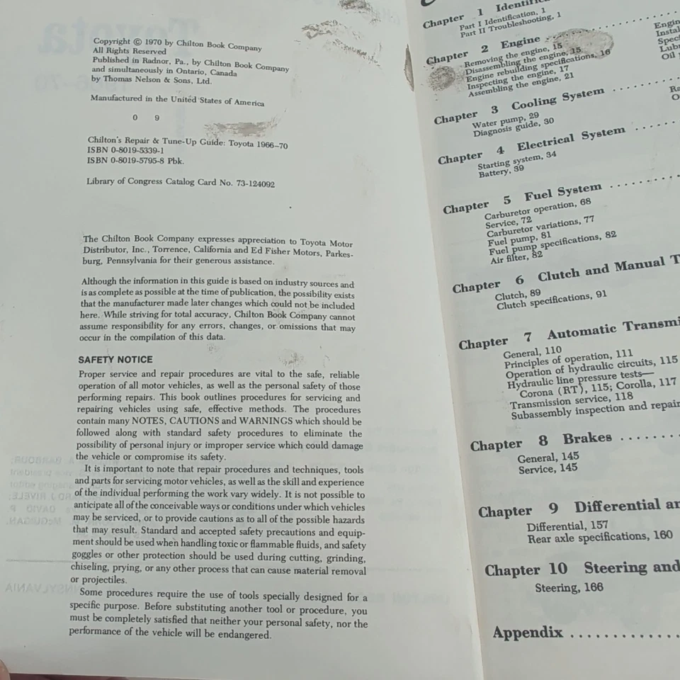 Toyota Corolla Crown Land Cruiser Chilton's 1966-1970 manual de reparación libro 5795 Foto 3 de 4