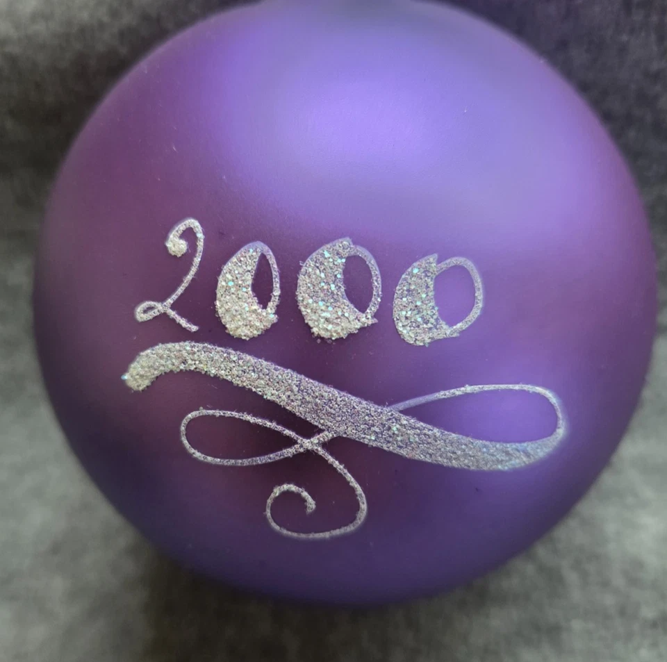Hand Blown Glass Christmas Ornament Purple/Merry Christmas 2000 4" - Image 2 of 4