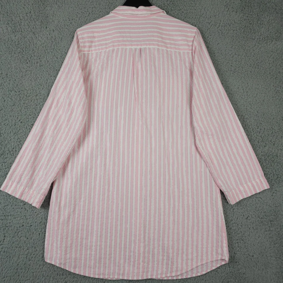 Camisa para dormir Victoria's Secret para mujer grande rosa plateada metálica a rayas abotonada Foto 2 de 4