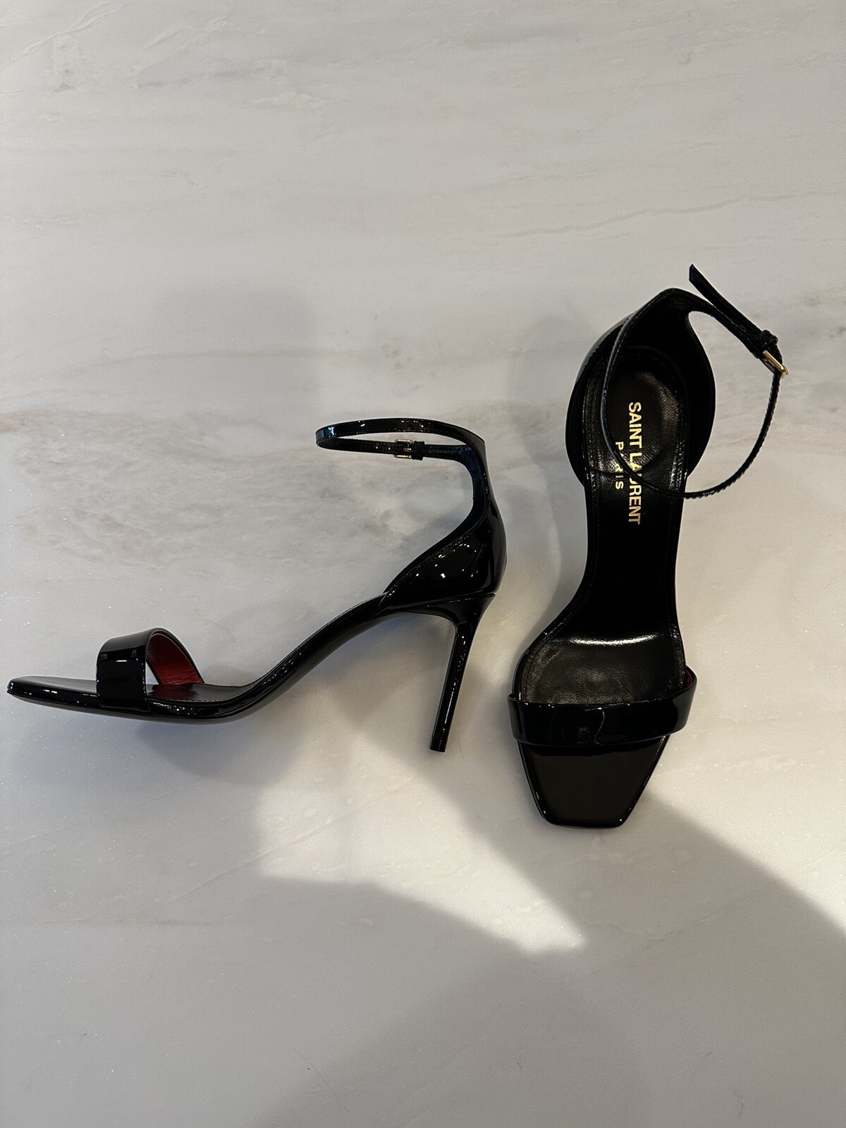 Autentici sandali YSL Yves Saint Laurent 630109 Vernice chiffon nero lucido 36