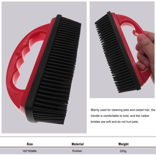 Professional Rubber Hand Brush Pet Hair Cleaning Scratch Free Rubber Bristle Red - Picture 8 of 8