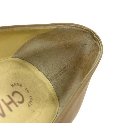 CHANEL Beige Leather Camellia Flower High Heel Shoes Size 38.5 - Picture 23 of 23