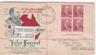 AFD4078) Australia 1949 2½d John Forrest block of 4 on registered Wide World FDC