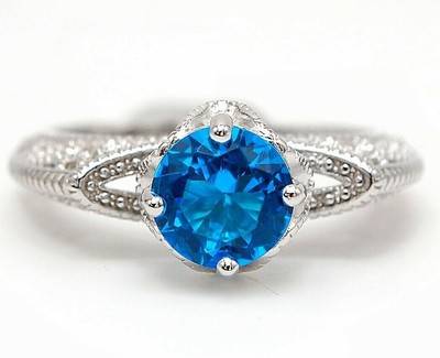 2 Karat Blautopas & Weißtopas 925 Massiv Sterlingsilber Ring Schmuck Größe 8