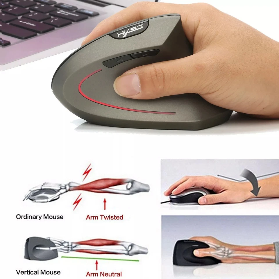 2.4G Rechargeable USB Wireless Vertical Mice Ergonomic Gaming Mouse 2400DPI - Image 3 of 4