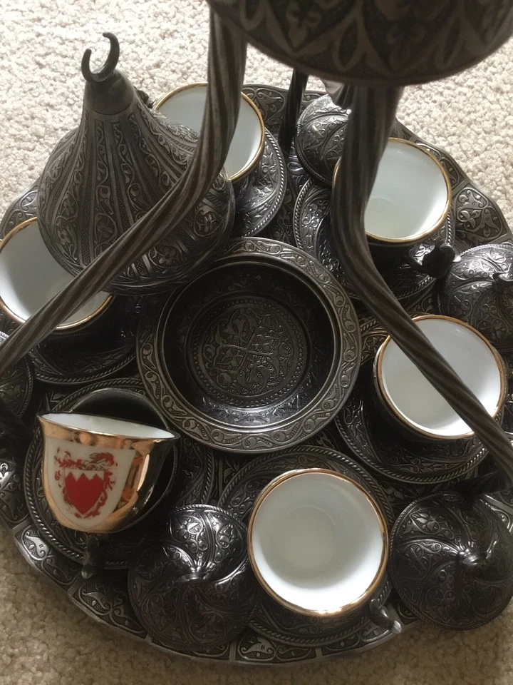 Silver Tray Ottoman Design Coffee Serving Kitchen Present , 14” Diameter, 16” H. - Image 3 of 4