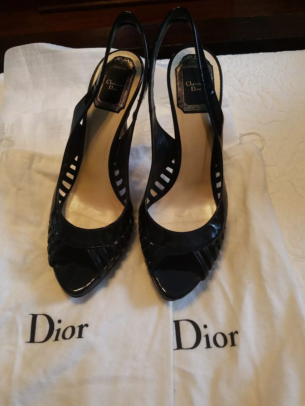 Escarpins en cuir verni noir Dior Whisper sandales chaussures taille 37 États Unis 