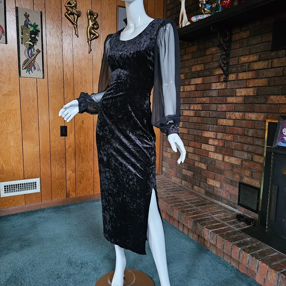 Vestido De Colección Años 80 Gótico Vampiro Aplastado Elástico Terciopelo Movelar Cóctel Globo Slv M Foto 4 de 4