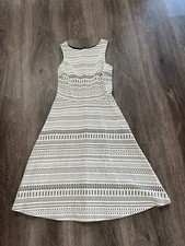 Banana Republic Dress Womens Sz 0 A Line Jacquard White Black Knit Sleeveless
