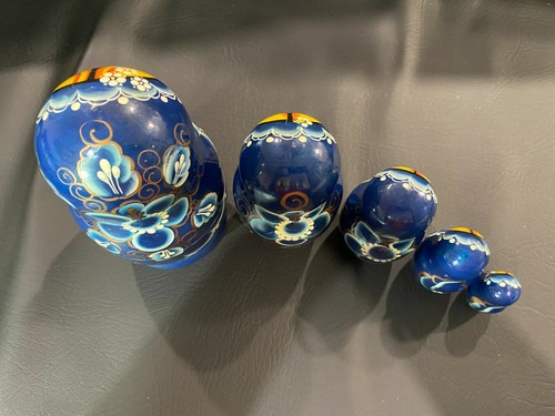 5 pc Matryoshka Russian Nesting Dolls Hand Painted Blue Floral Children Babushka - Picture 8 of 11