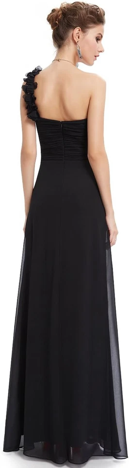 Когда-либо красивый одно плечо черный шифоновое собранными в Рюш вечернее платье для официальных приемов UK14 - Изображение 2 из 4