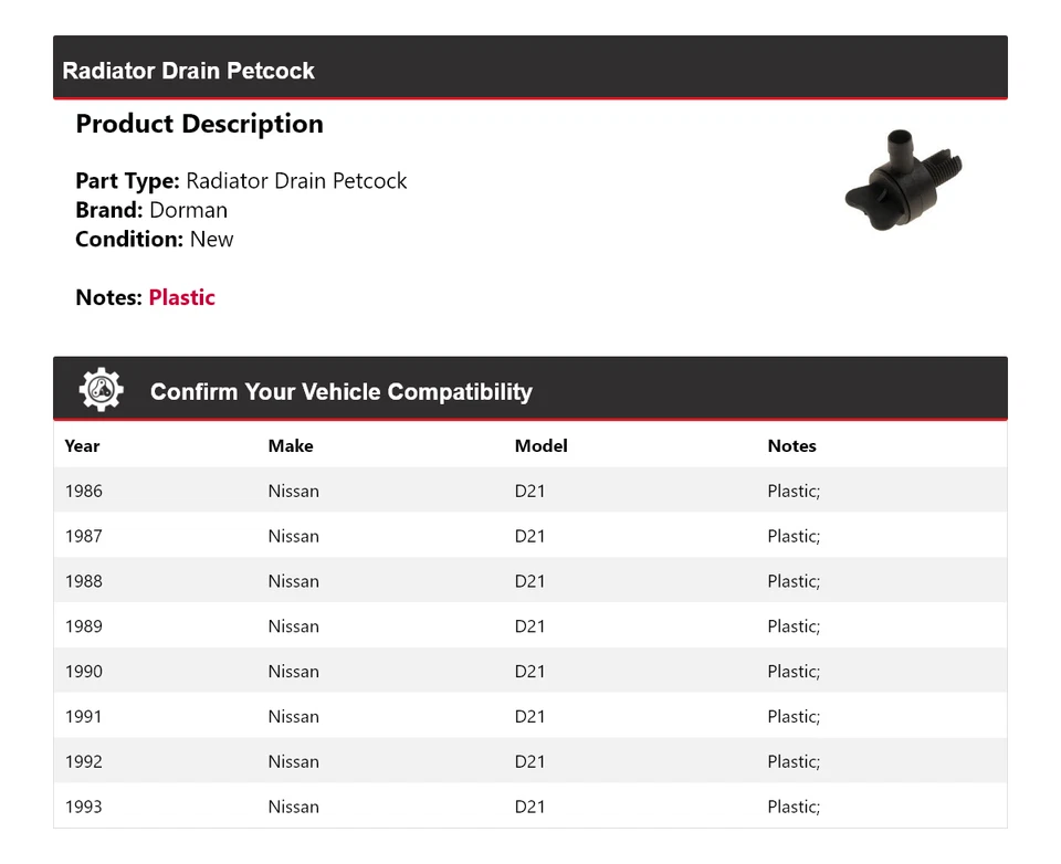 Para Nissan D21 Dorman 1986-1993 Radiador Drenaje Petcock 1987 1988 1989 1990 1991 Foto 2 de 4