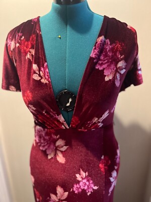 ASOS Design Red Velvet Maxi Dress with Slit, Flutter Sleeves | eBay
