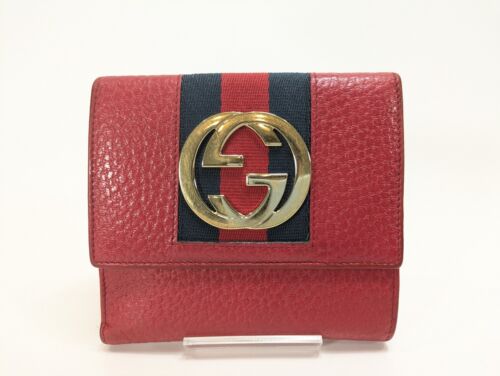 Gucci bifold wallet purse sherry Red leather Authentic