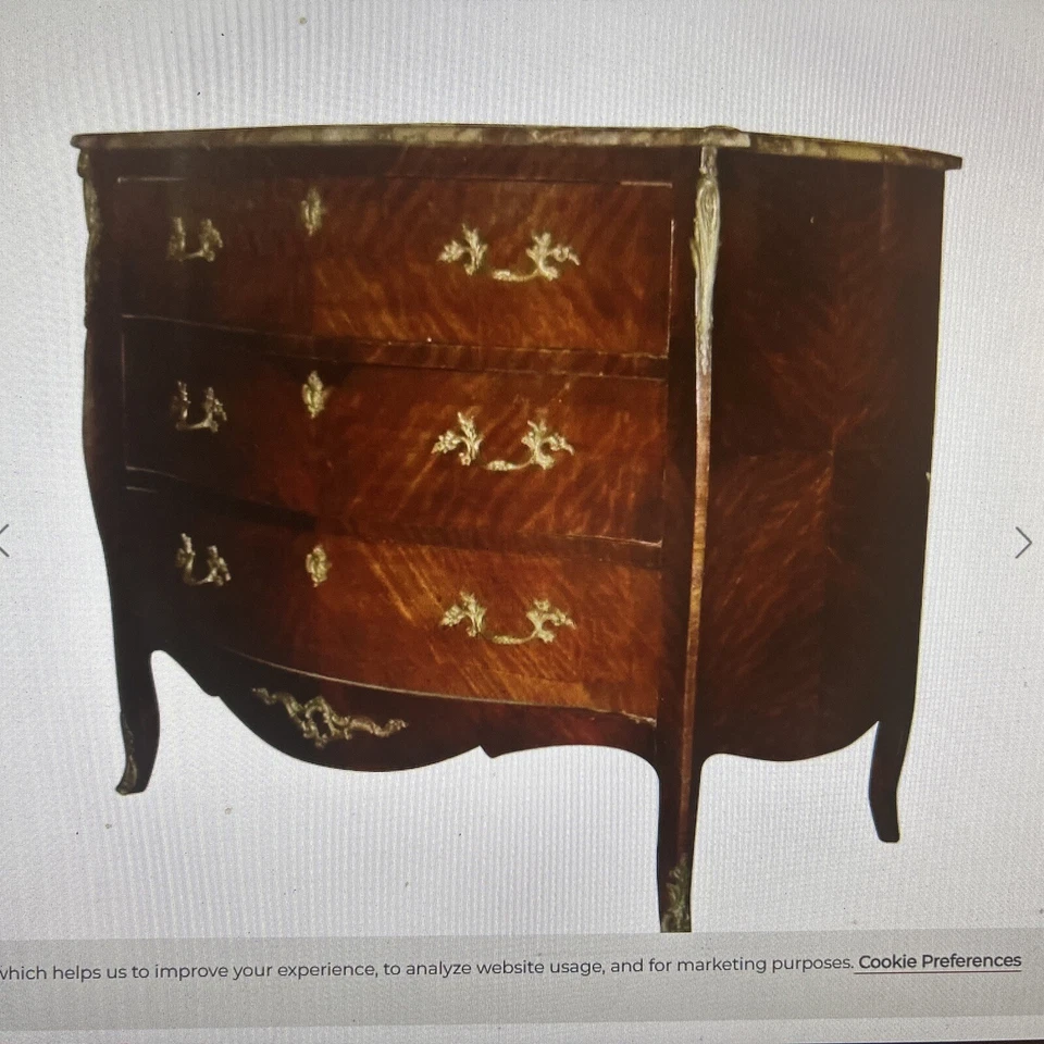 Antiguo aparador francés estilo LXV bronce decoraciones mármol superior 3 cajones, 1900 Foto 2 de 4
