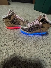 Skechers light up rose gold high sneakers size 5 girls shoes rechargeable hi top