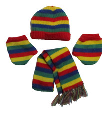 Build A Bear Workshop Rainbow Striped Winter Set Hat, Scarf & Mittens