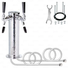 2 Tap Stainless Steel Draft Beer Bar Beverage Column Tower with Hammered Finish