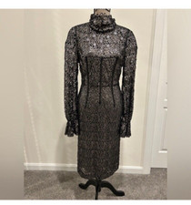 New Dolce & Gabbana Women Black Lace Pattern Midi Length Dress Size M / IT 44