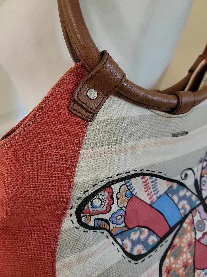 Cartera Reliquia Mariposa Cartera de Hombro Lona Anillo Asas Múltiples Bolsillos Naranja Foto 4 de 4