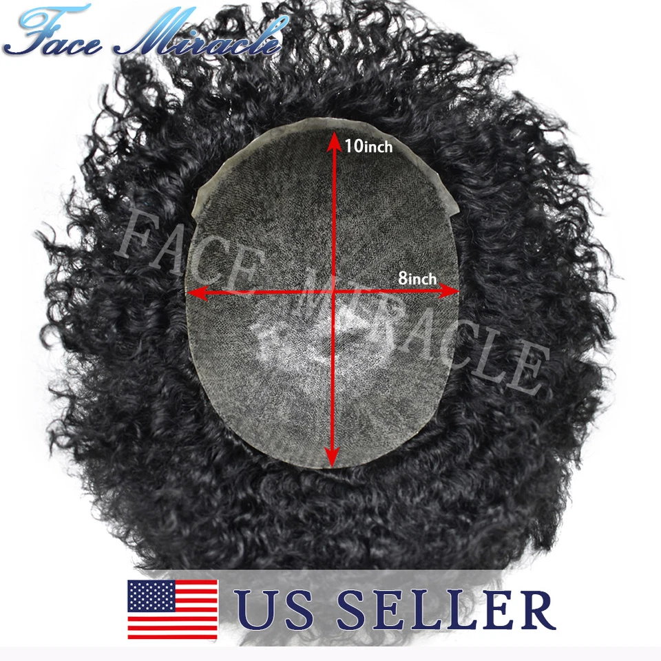 Peluca Afro Kinky Rizado Toupee para Hombres Negros Peluca Sistema de Cabello Humano Poli Completo Foto 4 de 4