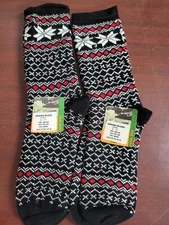 2 pair Crew  Socks Patterned Black Red White Fits size 9 - 11 Angora Wool Blend
