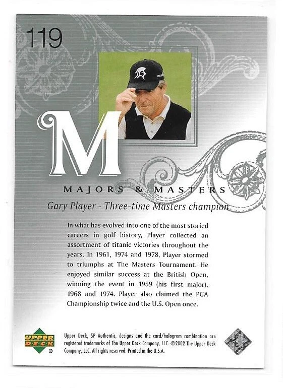 2002 Upper Deck UD SP Authentic #119 Gary Player Majors & Masters /3499 - Image 2 of 2