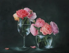 ORIGINAL realistic FLORAL art| Roses and Glass | oil painting