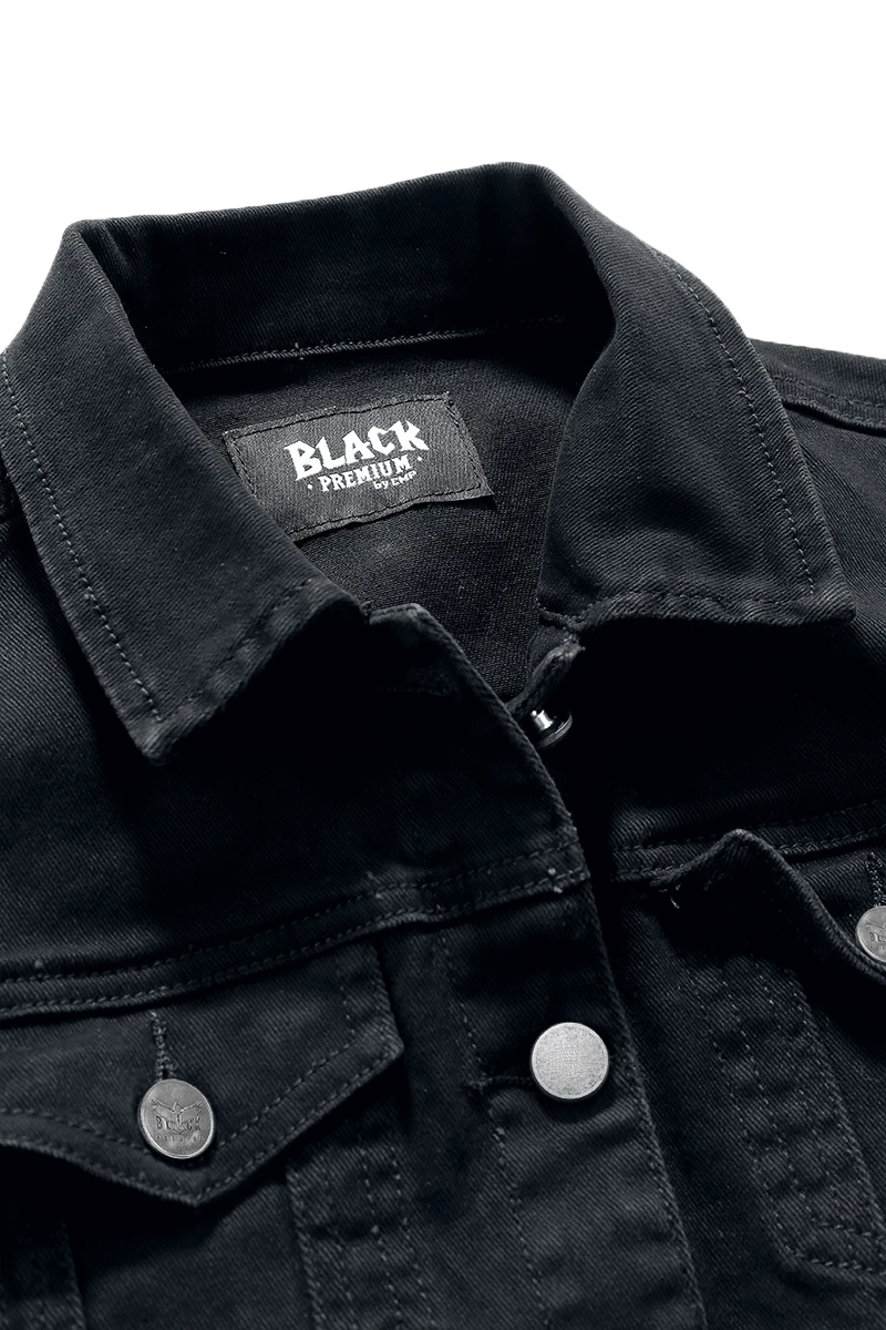 Black Premium by EMP Damen schwarze ärmellose Jeansweste mit Hemdkragen L