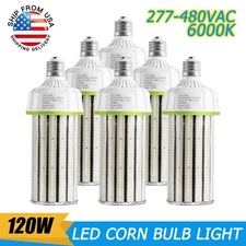 6 Pack 500 Watt Metal Halide Equal E39 LED Corn Light Bulb 120W 277-480V 5000K