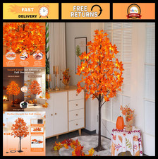 5FT Lighted Maple Tree with 96 LED Lights  192 Dense Leaves - Fall Decor, Timer
