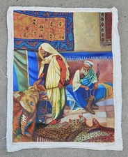 VINTAGE 1970'S PERSIAN RUG CARPET MERCHANTS CANVAS PAINTING 