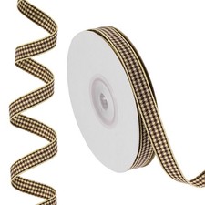 25 Yards x 0.4" Plaid Ribbon, Dark Brown Gingham Ribbon Wrapping