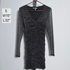 Crystal Doll Dress Juniors 5 Black Gold Sparkle Ruched Bodycon Long Sleeve Mini