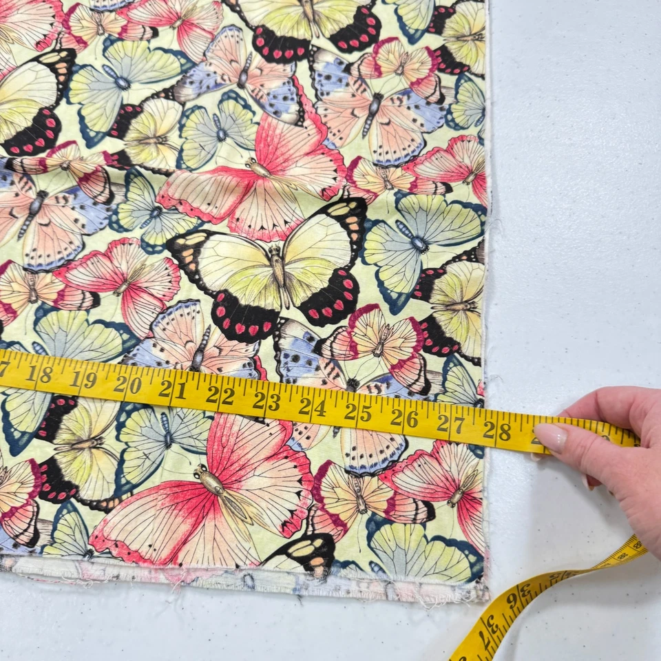 vintage quilting fabric pink yellow butterflies cotton  28x35 - Image 3 of 4