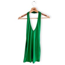 Ladies Green Halterneck Dress Pretty Little Thing Ribbed Stretch Bodycon Size 8