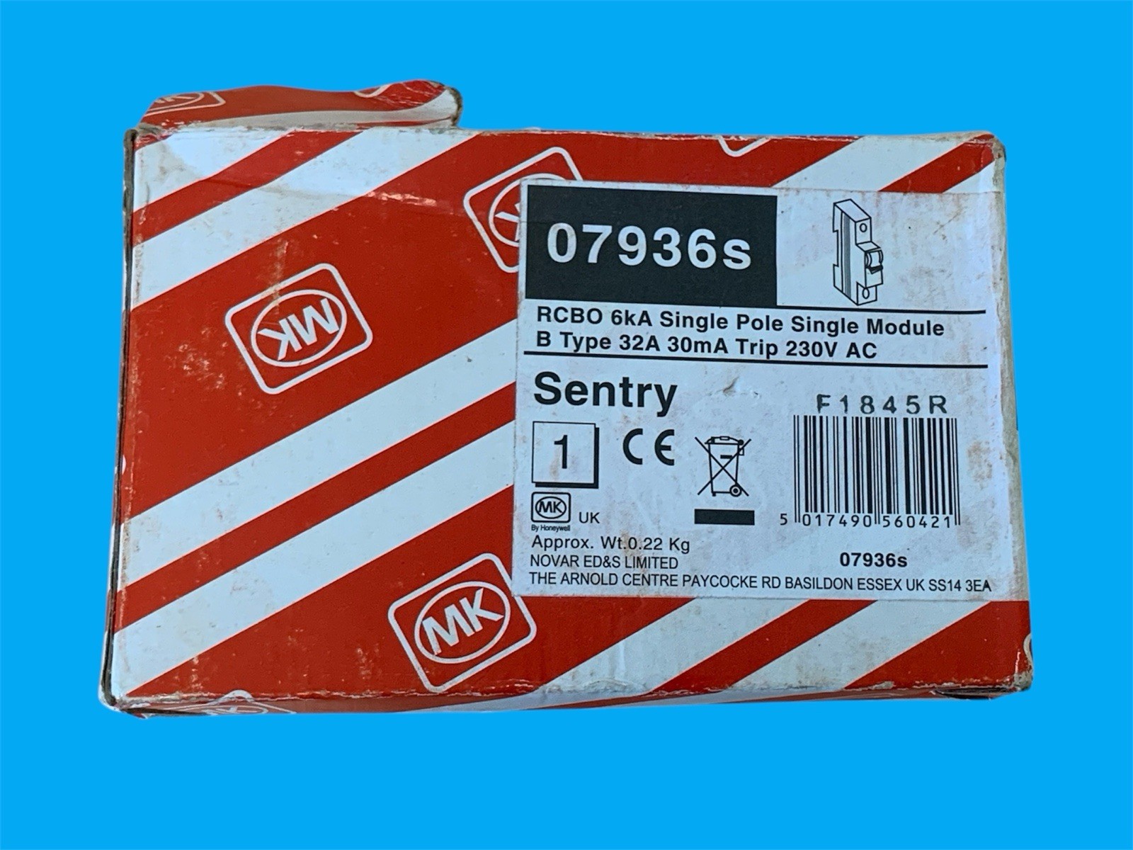 MK Electric Sentry 07936s 32A Single Pole 6kA 30mA RCBO - Type B MCB