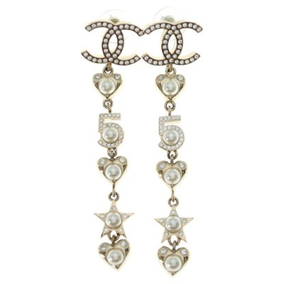 CHANEL Size:- No.5 Coco Mark Rhinestone Star Long Earrings G[Grade B] [Color Gol
