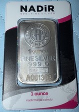 1 oz .999 Fine Silver Bar Nadir Metal Rafineri Sealed Assay Card Serial # Varies 90.00 per troy oz