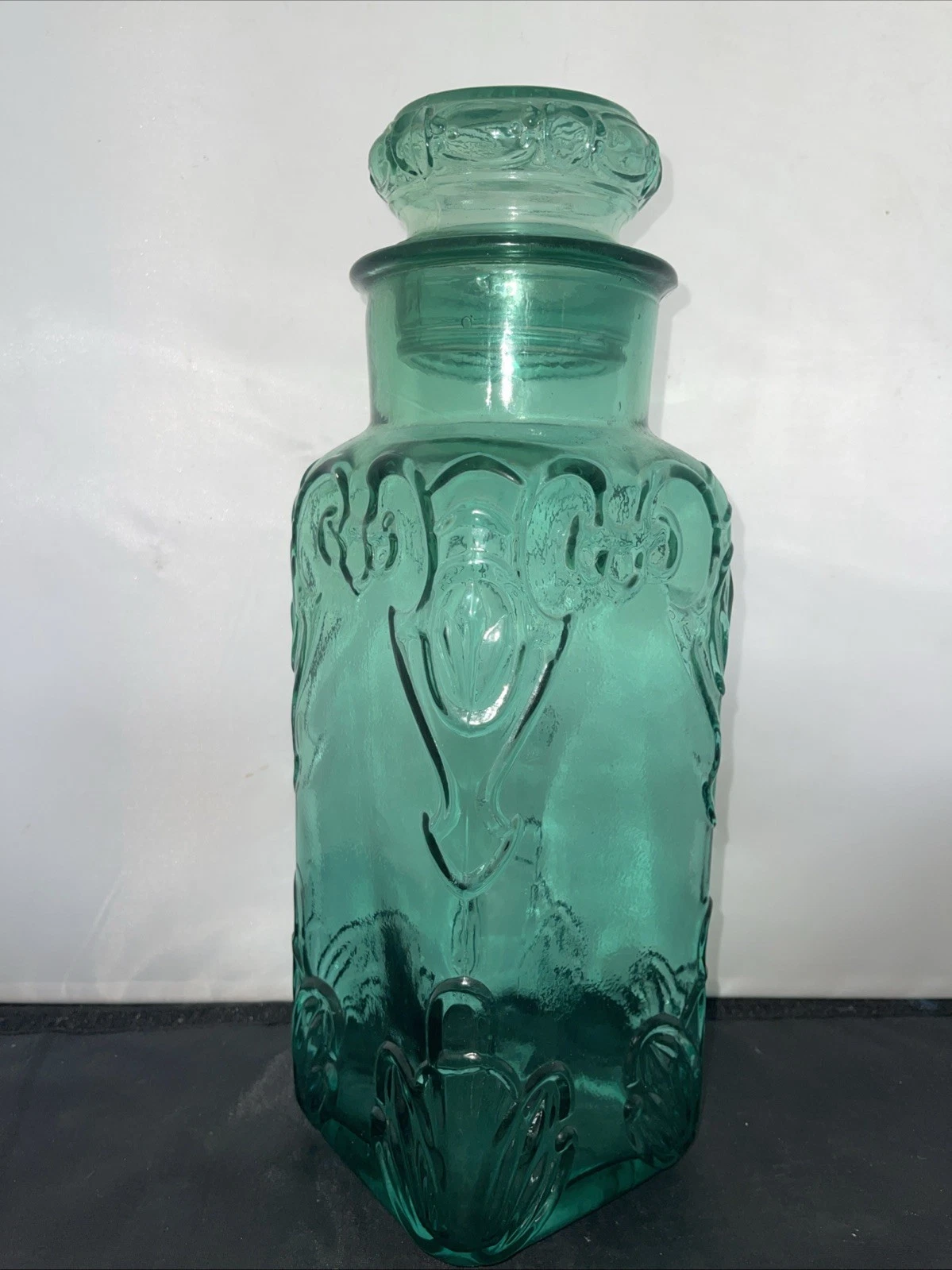 Square Embossed Storage Glass Jar Canister 14” Tall x 4-1/4” Wide/Deep