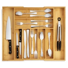 Bamboo Drawer Organizer - Expandable Silverware Organizer & Utensil Drawer Or...