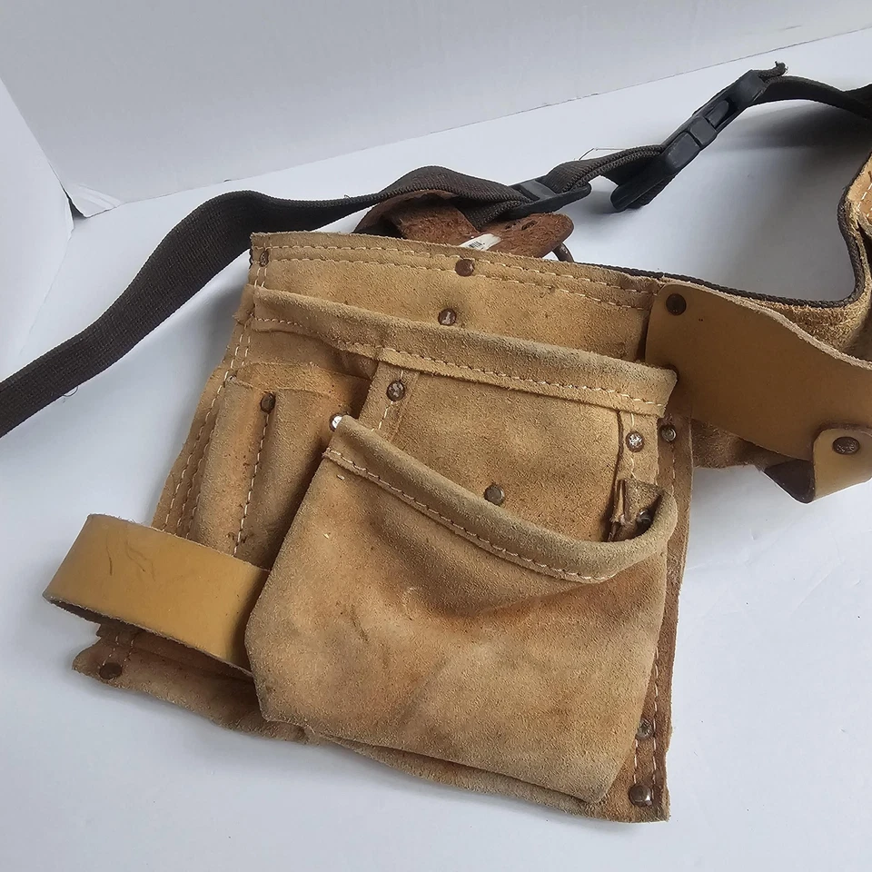 McGuire Nicholas Tool Belt Carpenter Framer Suede Leather Pouch Work Mens Brown - Image 2 of 4