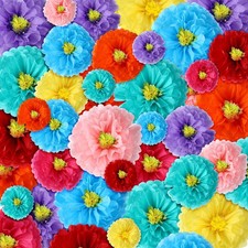 72 PCS Mexican Fiesta Crepe Tissue Paper Flowers Wall Decor 6 8 10 In Bright