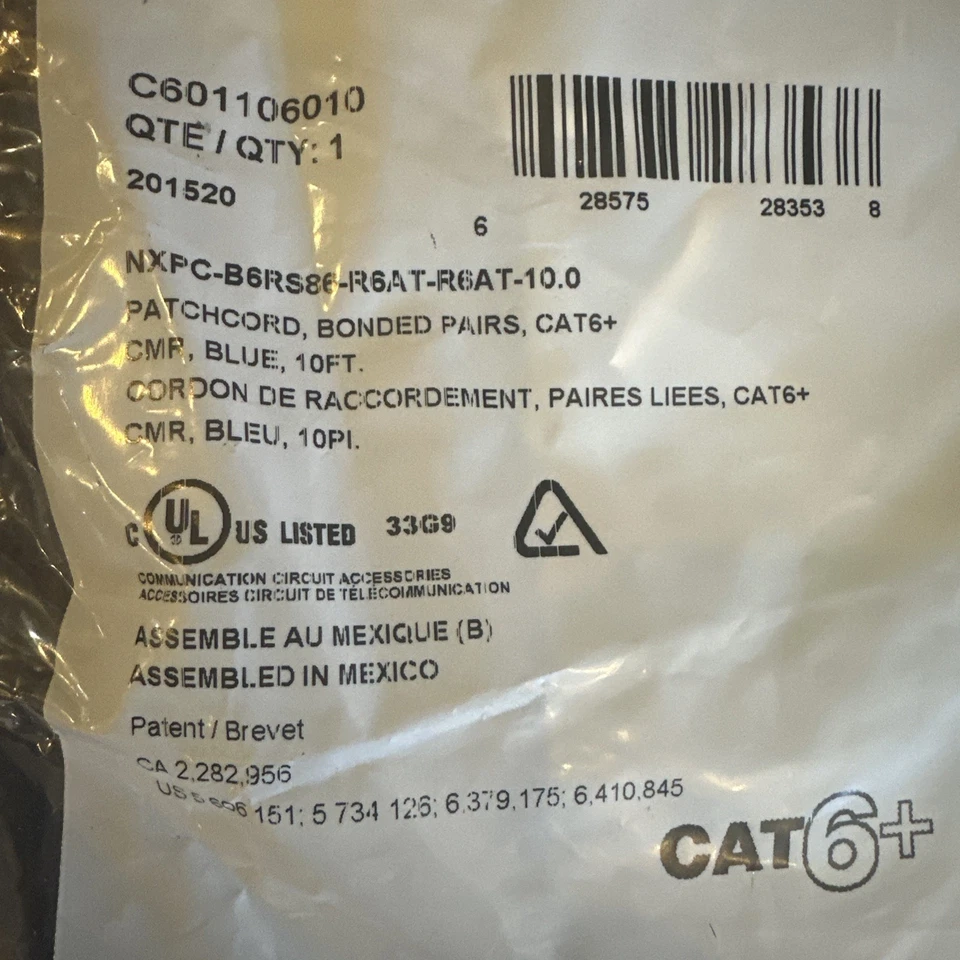 One Belden Cat 6+ CMR Mod Patch Cord, Bonded Pairs, Blue, 10ft, C601106010 - Image 2 of 4
