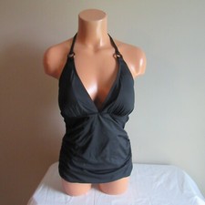 Tommy Bahama Pearl Novelty Halter Tankini Swim Top Black S NWOT